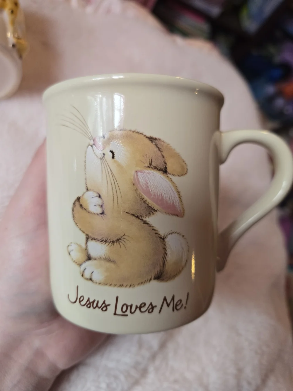 Jesus Loves Me! Cream Bunny Ceramic Mug - Mug Mates